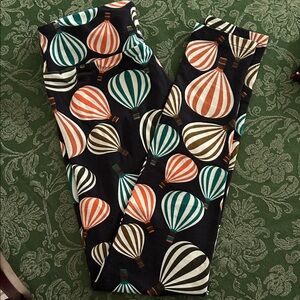LuLaRoe Black Leggings with orange and teal gothic steampunk hot air Balloon